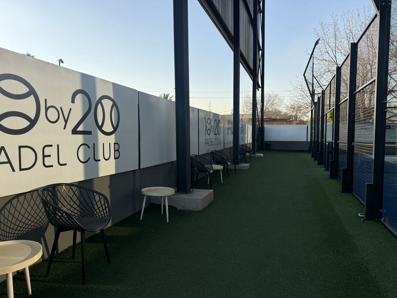 Courtside seating along the Three Rivers padel courts