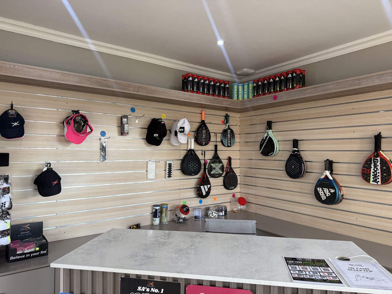 10by20 Three Rivers pro shop with padel rackets and accessories